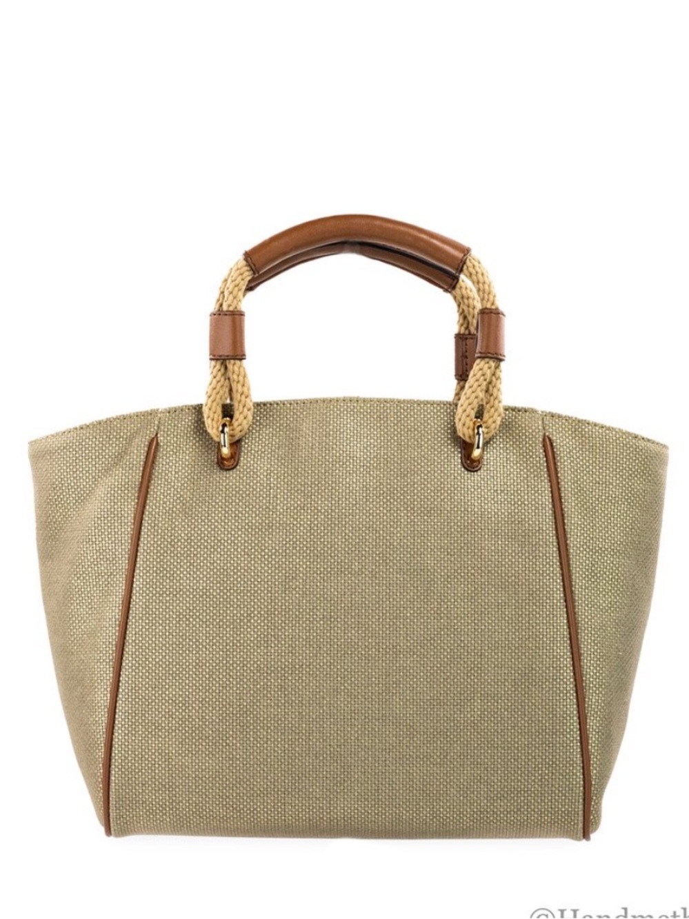 Michael Kors Talia Small Grab Natural Canvas Tote in Pale Gold with Brown Trim - Picture 2 of 6